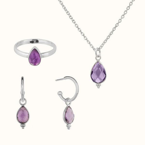 Luna Amethyst Tropfen Silber Set