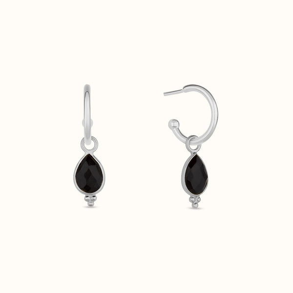 Luna Onyx Hoops Silber